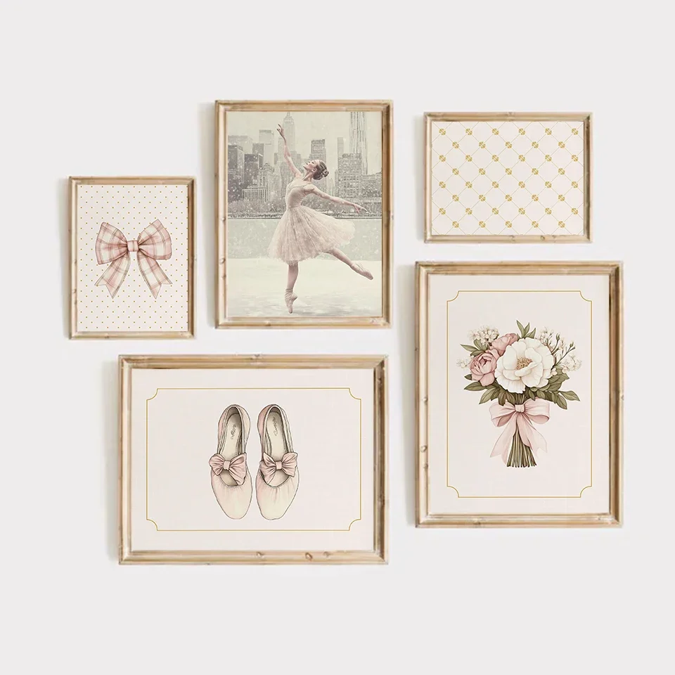 Interior Design Poster - Vintage Ballet Nursery Ballerina Cottagecore Pink