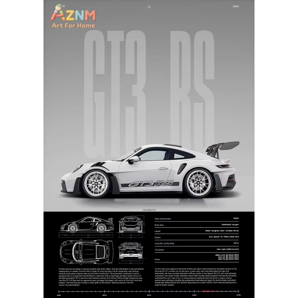 1pc Minimalist 911 GT3-RS 718  - Interior Design Poster ulasan dan harga